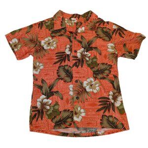 Palmwave of Hawaii Men's Button-Down Aloha Shirt Tropical Coral Orange – Size S